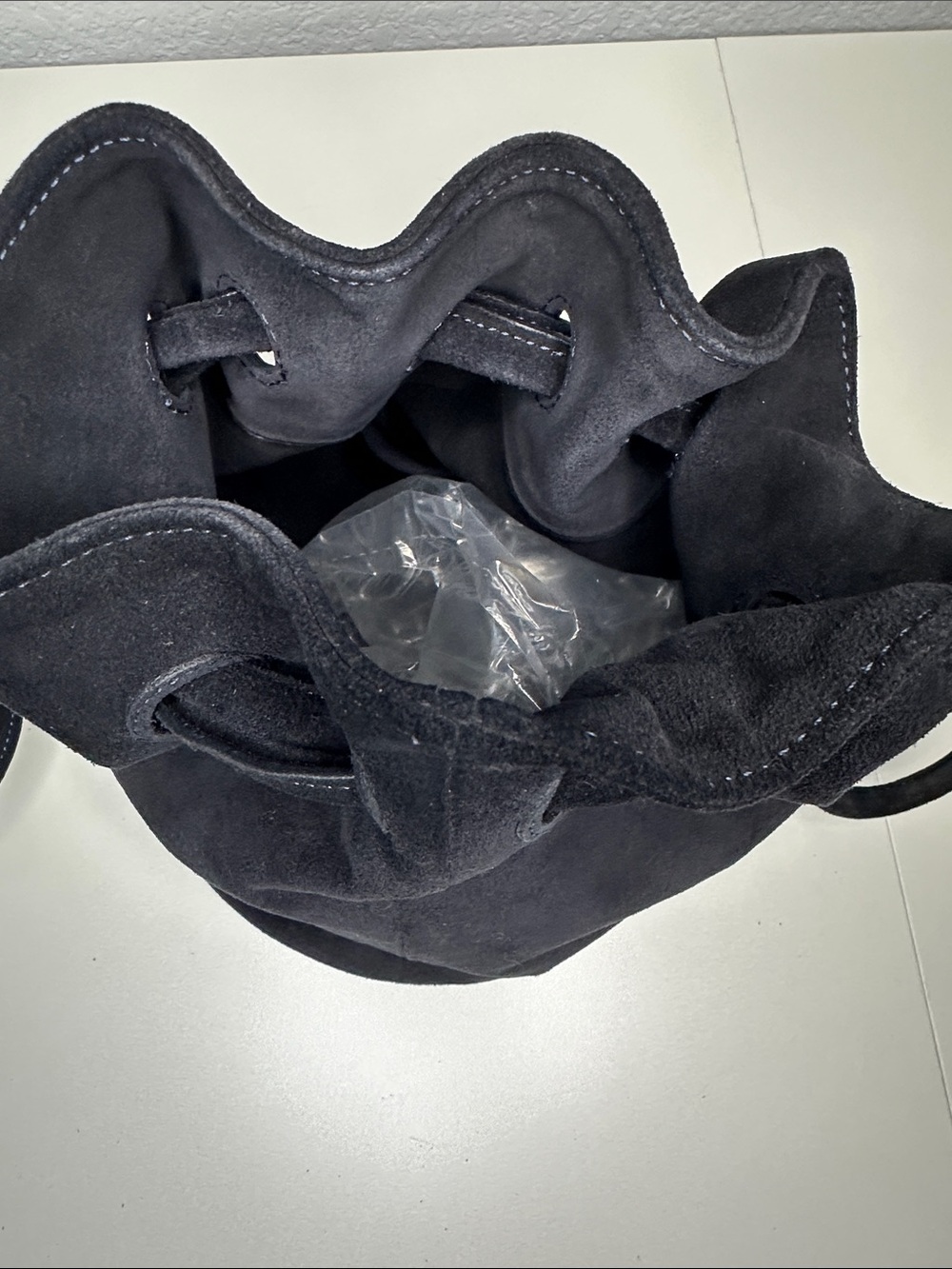 Mansur Gavriel Black Suede Drawstring Bucket Bag - Picture 3 of 11
